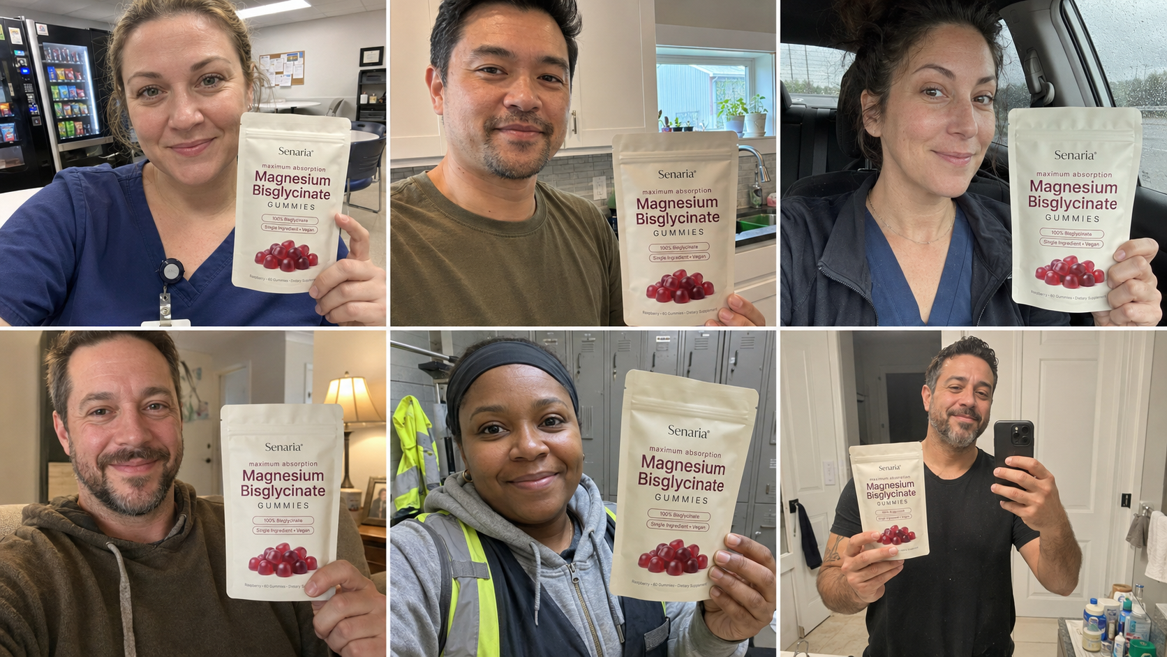 People on ADHD medication holding Senaria Magnesium Bisglycinate Gummies